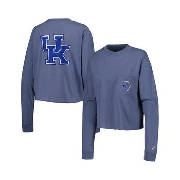 League Collegiate Wear | Women's Navy Distressed Kentucky Wildcats Clothesline Midi Long Sleeve Cropped T-shirt,商家Macy's,价格¥265