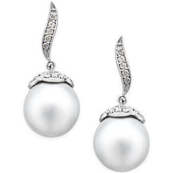 Cultured South Sea Pearl (11mm) and Diamond (3/8 ct. t.w.) Swirl Drop Earrings in 14k White Gold product img