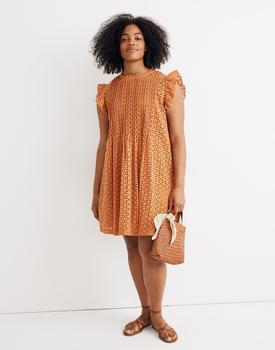 Madewell | Eyelet Ruffle-Sleeve Pintuck Mini Dress商品图片,2.1折起×额外5折, 额外五折