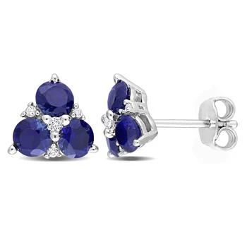Mimi & Max | 1 7/8 CT TGW Created Blue Sapphire and Created White Sapphire 3-Stone Earrings in Sterling Silver,商家Premium Outlets,价格¥290