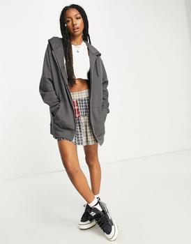 ASOS | ASOS DESIGN oversized zip through hoodie in charcoal商品图片,