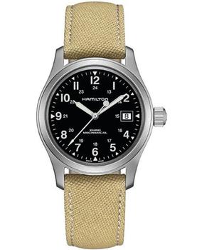 推荐Hamilton Khaki Field Mechanical Black Dial Beige Fabric Strap Men's Watch H69439933商品