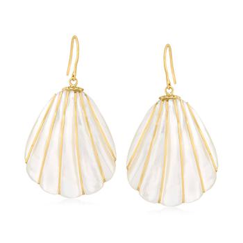 Ross-Simons | Ross-Simons Mother-Of-Pearl and 4-4.5mm Cultured Pearl Seashell Drop Earrings in 14kt Yellow Gold商品图片,3.7折