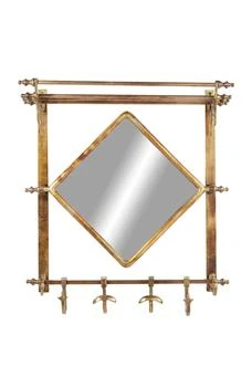 WILLOW ROW | Brass Bathroom Wall Rack with Hooks & Diamond-Shaped Mirror,商家Nordstrom Rack,价格¥1261