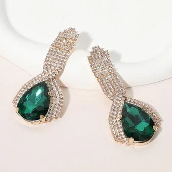 FASHNZFAB | Teardrop Glass Stone Pointed Rhinestone Paved Evening Earrings - Emerald,商家Premium Outlets,价格¥166