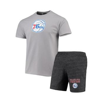 推荐Men's Gray, Heathered Charcoal Philadelphia 76ers Pitch T-shirt and Shorts Set商品