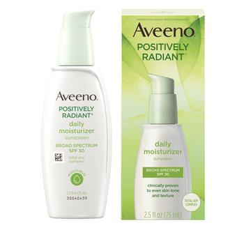 Aveeno | Aveeno Positively Radiant Daily Facial Moisturizer with Total Soy Complex and Broad Spectrum SPF 30 Sunscreen, Oil-Free and Non-Comedogenic, 2.5 fl. oz商品图片,