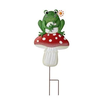 Glitzhome | 30" H Multi-Functional 2-in-1 Metal Stacked Mushroom and Frog Garden Yard Stake, Wall Decor,商家Macy's,价格¥216