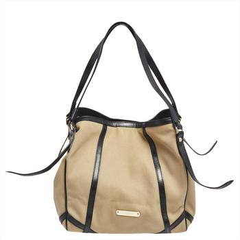 burberry tote, [二手商品] Burberry | Burberry Beige/Black Canvas and Leather Open Tote商品图片 2.6折