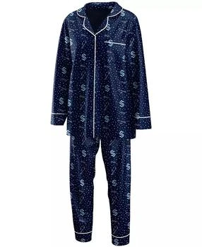 WEAR by Erin Andrews | Women's Deep Sea Blue Seattle Kraken Long Sleeve Button-Up Shirt and Pants Sleep Set,商家Macy's,价格¥441