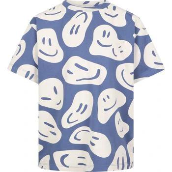 MOLO | All over distorted smiley faces like soap bubbles dusty blue t shirt,商家BAMBINIFASHION,价格¥306