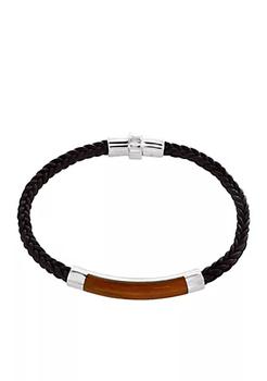 Effy | Men's Sterling Silver Tiger Eye and Braided Leather Bracelet商品图片,