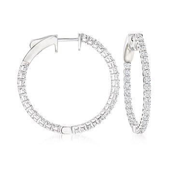 商品Ross-Simons Diamond Inside-Outside Hoop Earrings in 14kt White Gold图片