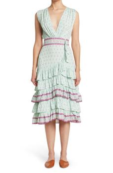 sandro连衣裙好用吗, Sandro | Surplice Sleeveless Ruffled Midi Dress商品图片 3.4折