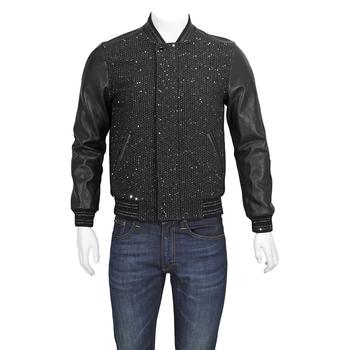 商品Yves Saint Laurent | Black Glitter Detail Leather Jacket,商家Jomashop,价格¥8753图片