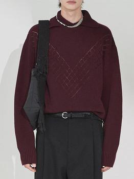 商品HALEINE | Wool Wide Collar Knit Top Burgundy,商家W Concept,价格¥1052图片