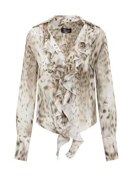 BLUMARINE | Blumarine Animalier Print Ruffle Detailed Blouse商品图片,5折起