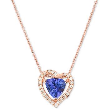商品Chocolatier® Blueberry Tanzanite (1-1/10 ct. t.w.) & Diamond (1/5 ct. t.w.) Heart 18" Pendant Necklace in 14k Rose Gold图片