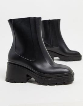 ASOS | ASOS DESIGN Grounded heeled rain boots in black商品图片,5.5折