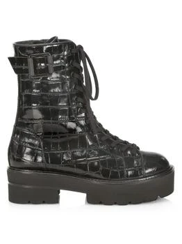 Stuart Weitzman | Ryder Ultralift Croc-Embossed Leather Combat Boots,商家Saks OFF 5TH,价格¥1248