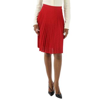 Burberry | Ladies Bright Red Monogram Print Plated Skirt商品图片,6.9折