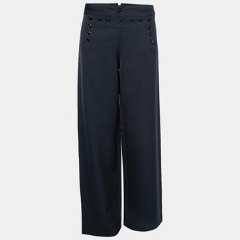 ralph lauren purple label, [二手商品] Ralph Lauren | Ralph Lauren Purple Label Navy Blue Wool Button Embellished Wide Leg Trouser M商品图片 7.7折