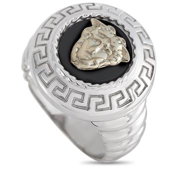 商品Pre-Owned Versace 18K White Gold Onyx Ring图片