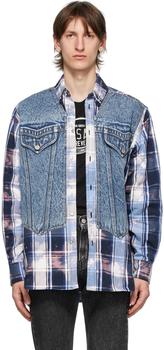 范思哲男装是什么牌子, Versace | Blue Tartan Denim Vest Shirt商品图片 