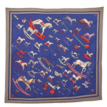 [二手商品] Hermes | Hermès Blue Raconte Moi Le Cheval Silk Gavroche Scarf商品图片,6折