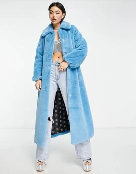 推荐Something New x Emilia Silberg faux fur maxi coat with pointed collar in blue商品