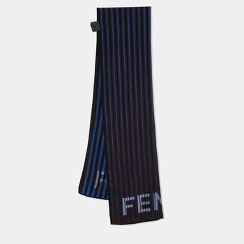 芬迪围巾是什么牌子, [二手商品] Fendi | Fendi Brown Striped Logo Print Silk Stole商品图片 满1件减$100, 满减