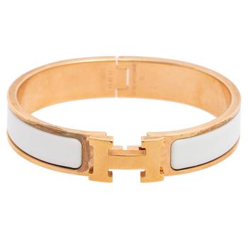 爱马仕手镯图片, [二手商品] Hermes | Hermes White Enamel Gold Plated Clic H Bracelet商品图片 7.4折, 满1件减$100, 满减