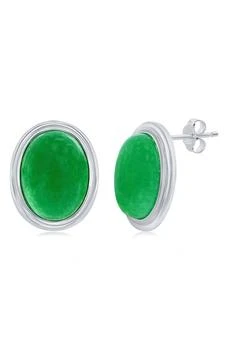 SIMONA | Sterling Silver Oval Jade Stud Earrings,商家Nordstrom Rack,价格¥671