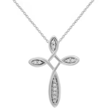 Macy's | Diamond Loop Cross 18" Pendant Necklace (1/10 ct. t.w.) in Sterling Silver商品图片,独家减免邮费
