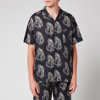 推荐Desmond & Dempsey Men's Tiger Print Cuban Shirt - Black/Cream商品