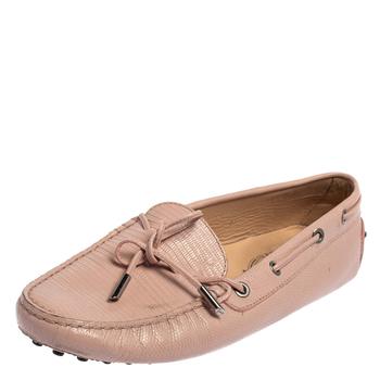 [二手商品] Tod's | Tod's Pink Lizard Embossed Leather Slip On  Loafers Size 41商品图片,4.8折