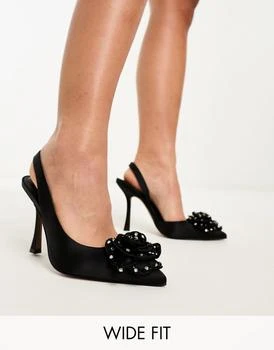 ASOS | ASOS DESIGN Wide Fit Palace corsage slingback high shoes in black 6.5折, 独家减免邮费