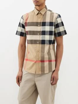 推荐Somerton Giant-check cotton-blend poplin shirt商品