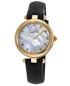 推荐Gucci Diamantissima Gold Tone Diamond Pearl Dial Leather Strap Women's Watch YA141404商品