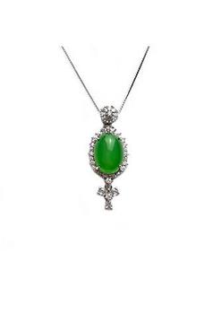推荐Green Chalcedony Jade And Crystal Tassel Pendant with 18K Gold Plated Sterling Silver 925 Necklace商品