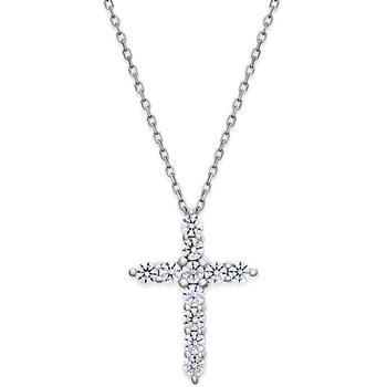 Macy's | Diamond Cross Pendant Necklace (1/2 ct. t.w.) in 14k White Gold商品图片,独家减免邮费