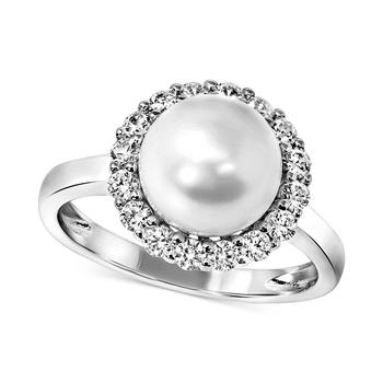 商品Cultured Freshwater Pearl (8 mm) & Cubic Zirconia Halo Ring in Sterling Silver图片
