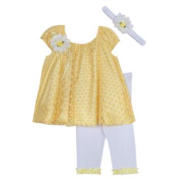 商品Rare Editions | Baby Girls Flocked Dot Mesh Top and Solid Knit Legging with Headband, 3 Piece Set,商家Macy's,价格¥213图片