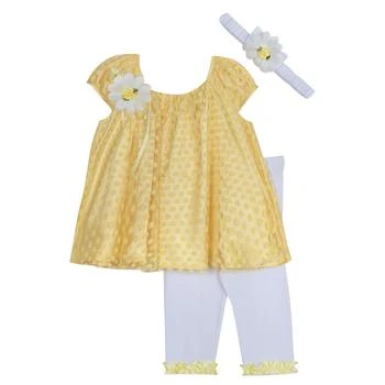 Rare Editions | Baby Girls Dot Mesh Top, Legging, Headband, 3 Piece Set,商家Macy's,价格¥111