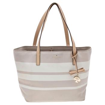 Kate Spade托特包, [二手商品] Kate Spade | Kate Spade Grey/White PVC and Leather Striped Tote商品图片 4.9折