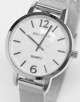 推荐Bellfield minimal mesh strap watch in silver商品