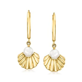 Ross-Simons | Ross-Simons 4-4.5mm Cultured Pearl Seashell Hoop Drop Earrings in 14kt Yellow Gold 7.7折, 独家减免邮费