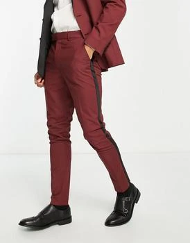 ASOS | ASOS DESIGN skinny tuxedo suit trousers in burgundy 5.6折