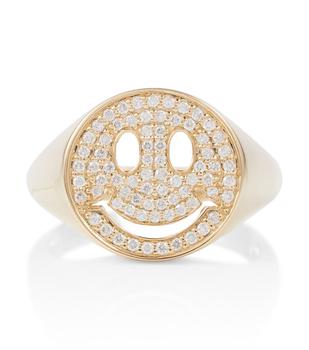 推荐Happy Face 14kt yellow gold signet ring with diamonds商品
