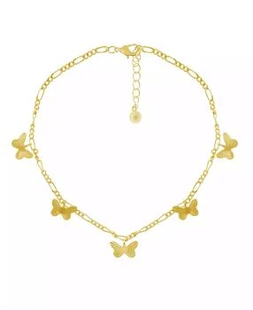 Essentials | Multi Textured Butterfly Anklet on Figaro Chain in Gold Plate,商家Macy's,价格¥111